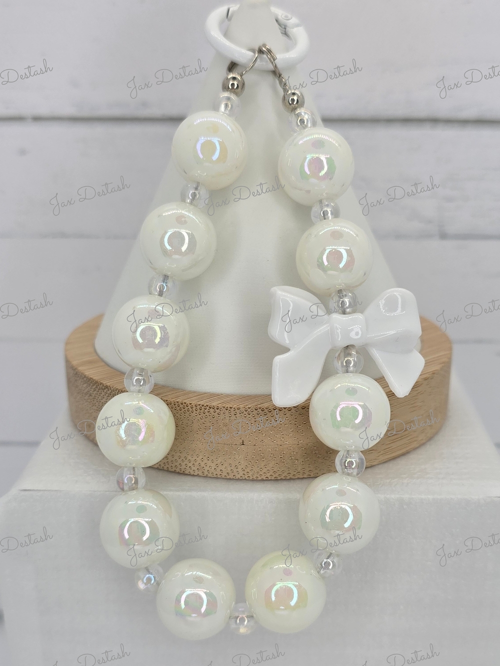 White Iridescent Bead Bow Phone/Key Lanyard CH4366